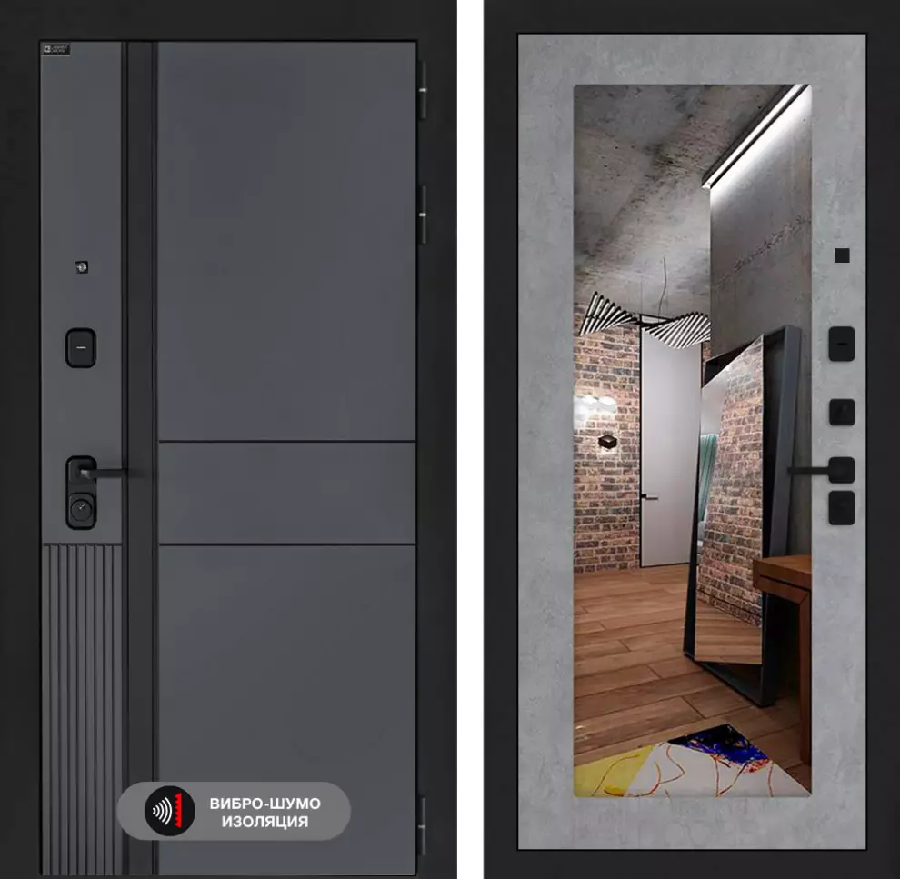 Входная дверь Лабиринт Эволаб с Зеркалом 18 - Бетон светлый